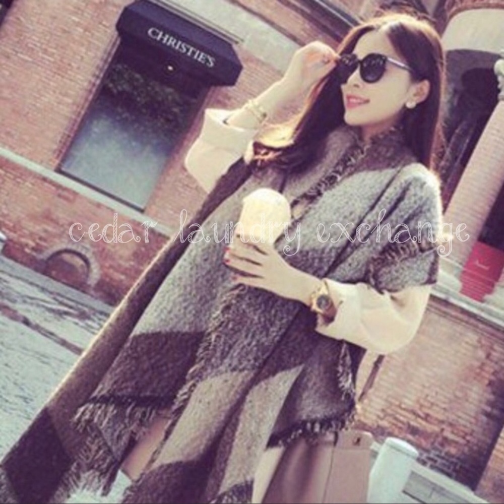 Tan & Brown Color Block Scarf Or Shawl